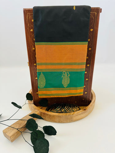 Kanchipuram silk saree | Black | Handwoven | Ships from California